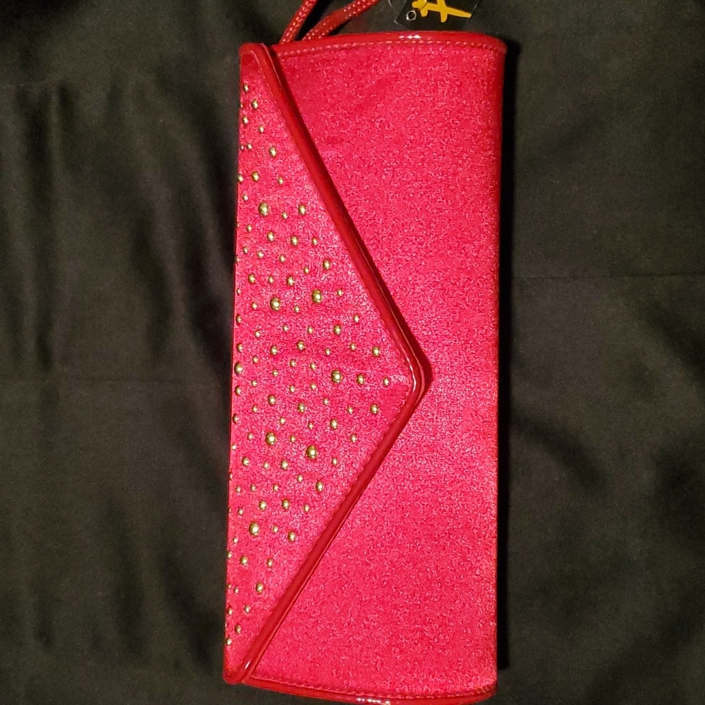NWT Fioni Night Red Satin Clutch